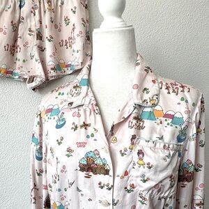 Candy Land Morgan Lane Silky Two Piece Sleepwear Long Sleeve Top Shorts SZ S